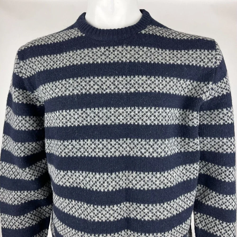 J Crew Lambswool Stripe Sweater Chunky Pullover Crew Neck Long Sleeve Men XL NWT